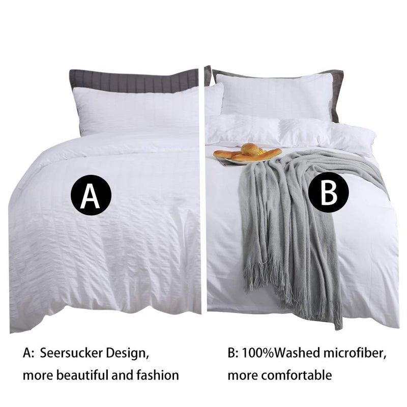 AveLom White Duvet Cover King (104 x 90 inches), 3 Pieces (1 Duvet Cover + 2 Pillow Cases), Seersucker Textured Ultra Soft Washed Microfiber, Textured Duvet Cover with Zipper Closure, Corner Ties - Image 3